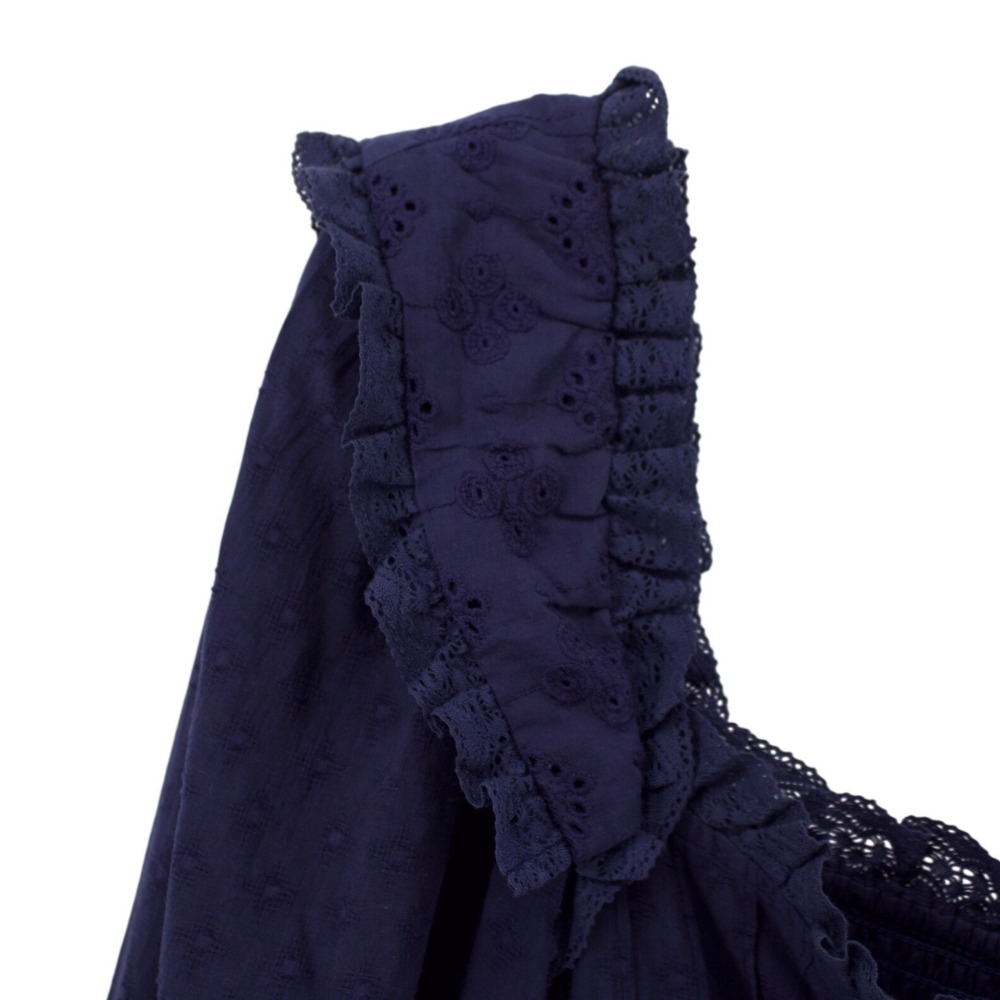 Tularosa Revolve Renee Mini Dress XS Navy Blue Smocked Romantic Cottagecore Boho - Picture 7 of 15